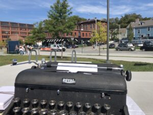 A royal typewriter sitting at the Pedestrian Bridge